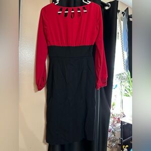 White House Black Market Red and Black Long Sleeve Dress